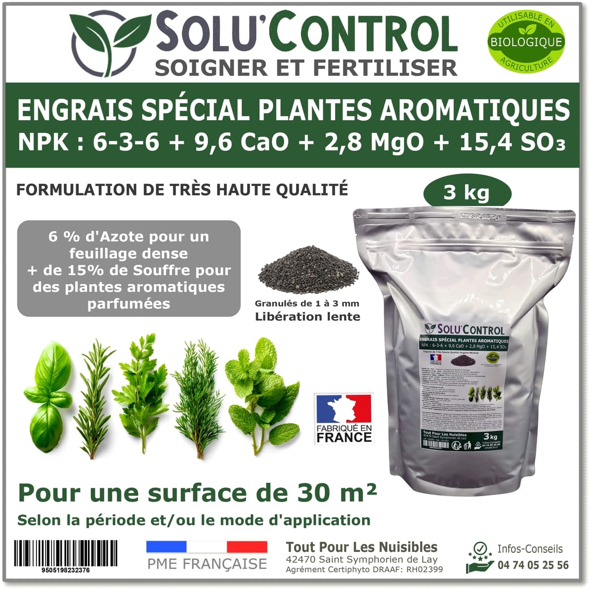 Engrais Plantes Aromatiques NPK 6-3-6 | 250 G | Pour Un Feuillage Dense Et Parfumé | Fabriqué En France - 11