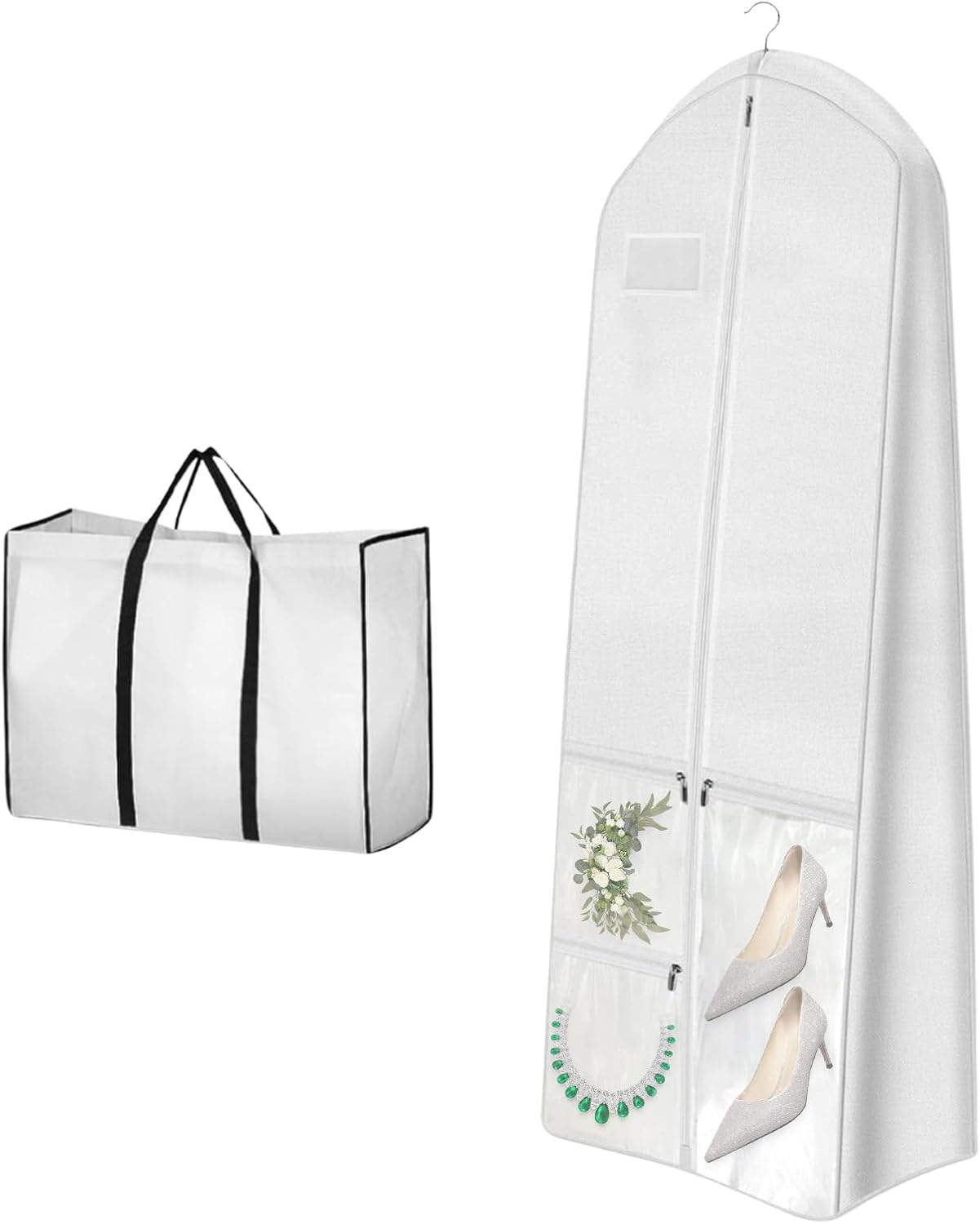 Pokrowiec na suknię ślubną, pokrowiec na ubrania wiszące, składany pokrowiec na długą suknię z 3 kieszeniami, pyłoszczelny pokrowiec na długą suknię
