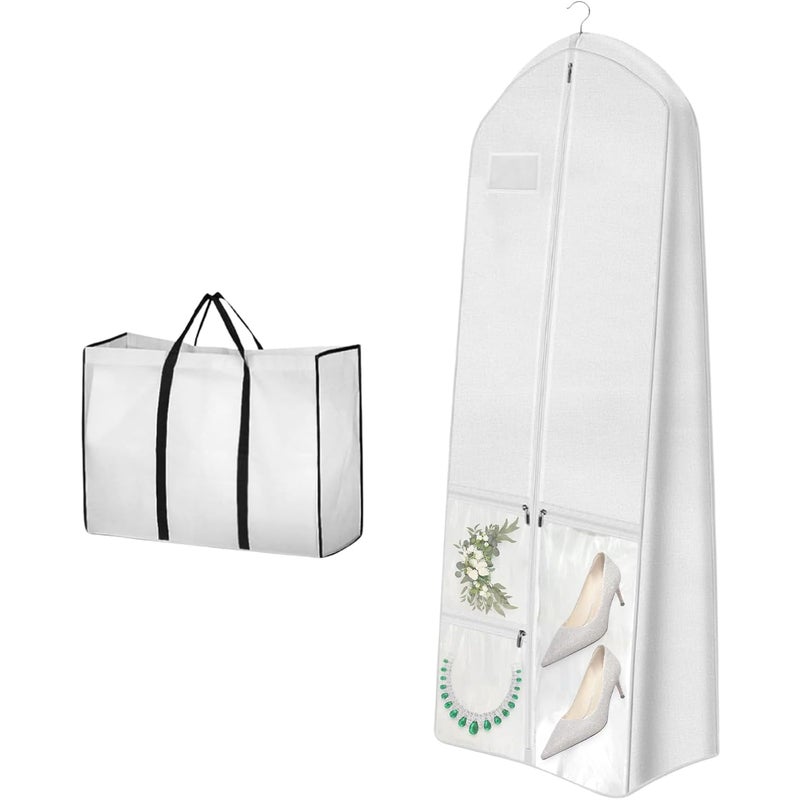 Pokrowiec na suknię ślubną, pokrowiec na ubrania wiszące, składany pokrowiec na długą suknię z 3 kieszeniami, pyłoszczelny pokrowiec na długą suknię