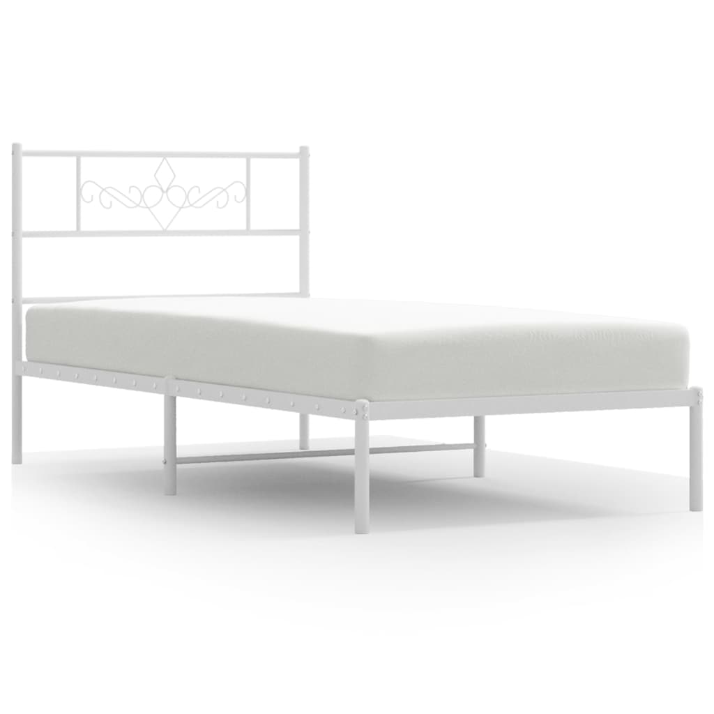 Łóżko Białe Metalowe Rama Łóżka Ze Stelażem Do Sypialni Pokoju 80x200 cm