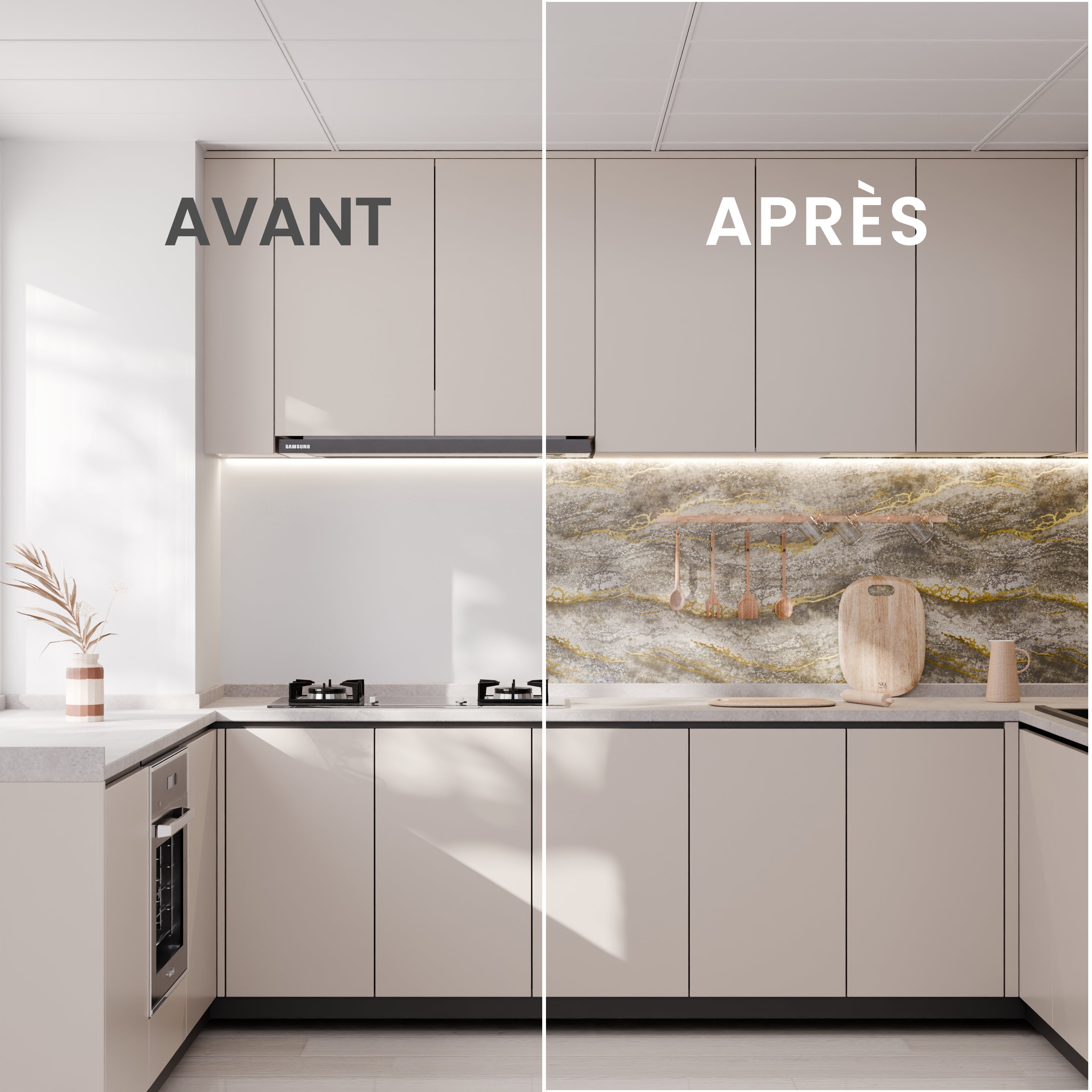 Panneau Mural – Gris Or – Effet Marbre – 250x120x0.3CM - 3