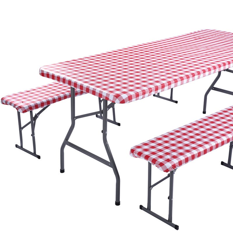 Tovaglia Aderente Per Tavolo E Panche Da Picnic Con Farfalle Rosa - Set 3 Pezzi, Elastica, Per Esterno E Campeggio