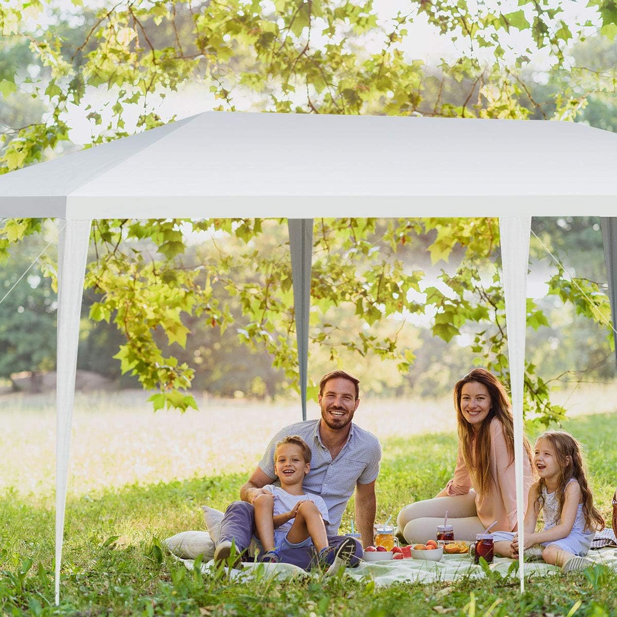 Tonnelle Pliante de Jardin Terrasse 18m², Barnum 6 x 3 M Protection Solaire, Tente de Réception Extérieure, 6 Cordes &12 Piquets, Blanc - 9