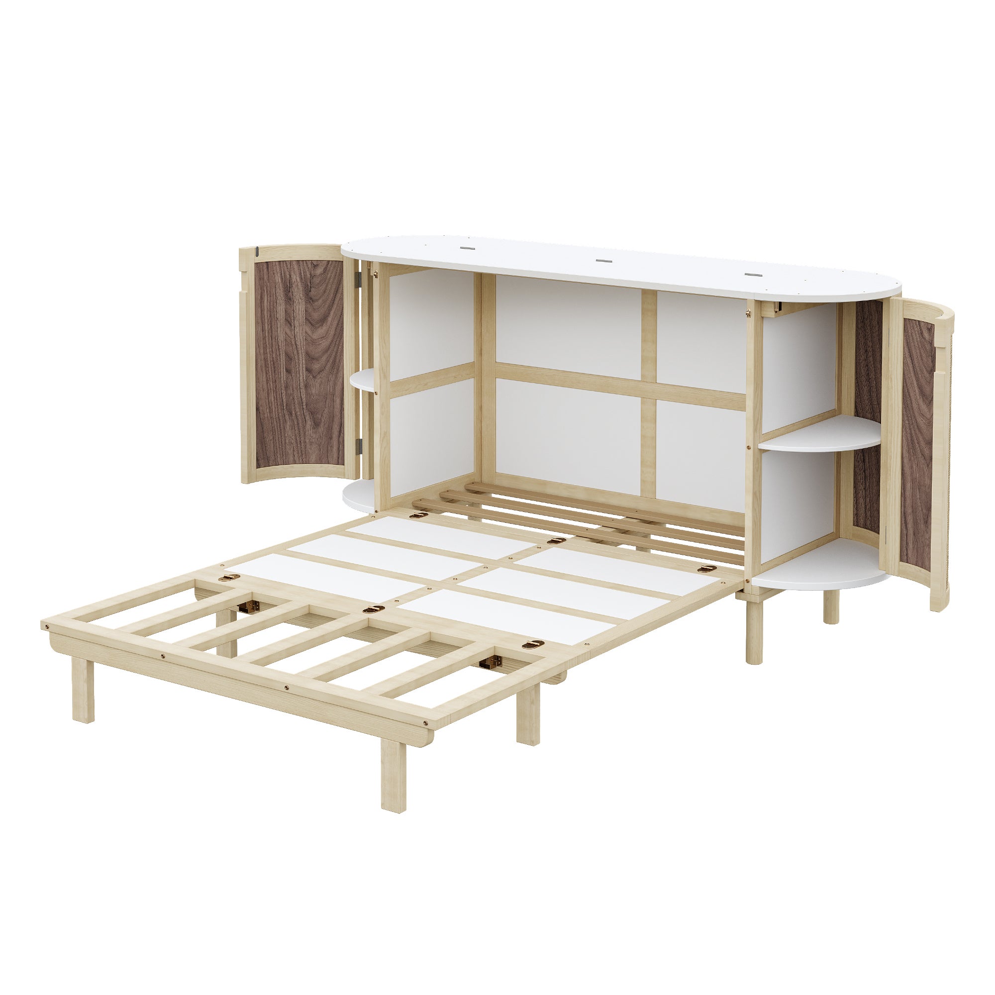 Cama abatible 140x200 cm - con compartimentos de almacenamiento - natural (colchón no incluido) - 8