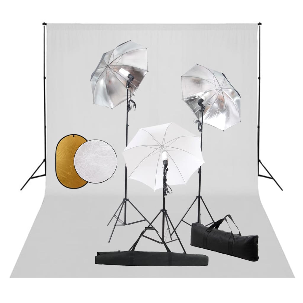 Kit estudio fotográfico lámparas, sombrillas, fondo y reflector vidaxl