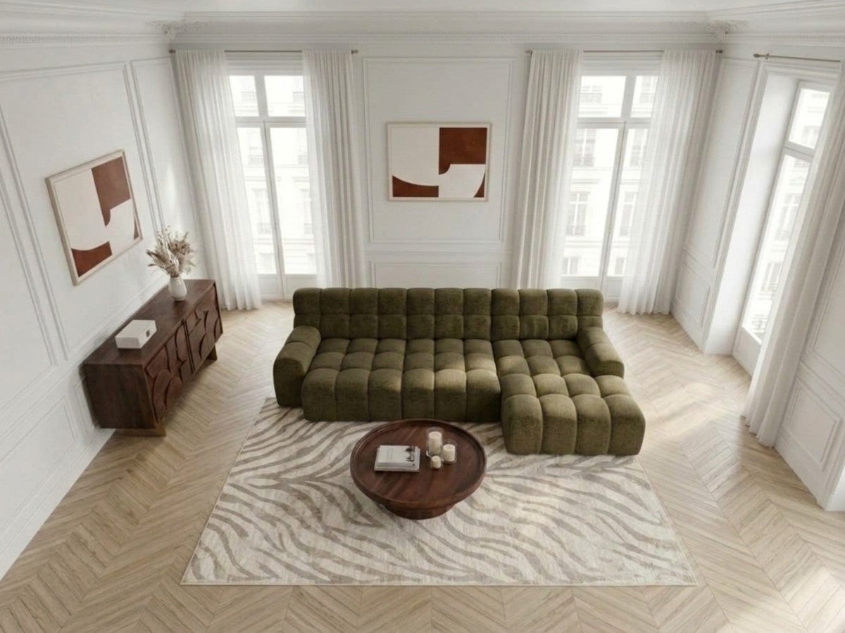 Canapé d'angle convertible avance-recule électrique ANDRE tissu texturé ...