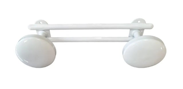 Patère porte manteau mural 2 têtes diamètre 65 mm, acier blanc L. 245 mm