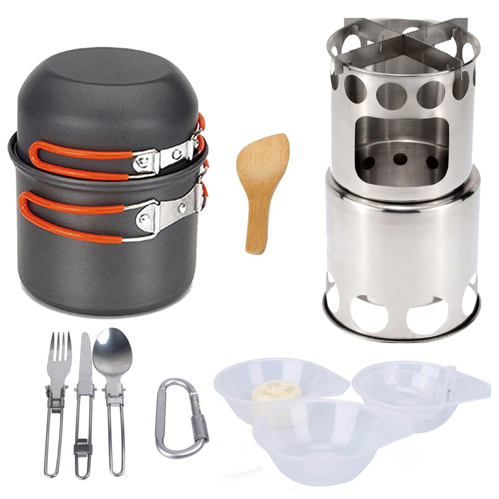 Pentole Set di Pentole da Campeggio, Fornellino da Campeggio, Posate Pieghevoli, Pentole Kit per Campeggio Cucina, Pentole da picnic, per per Campeggio, Zaino in Spalla, Picnic, Escursionismo