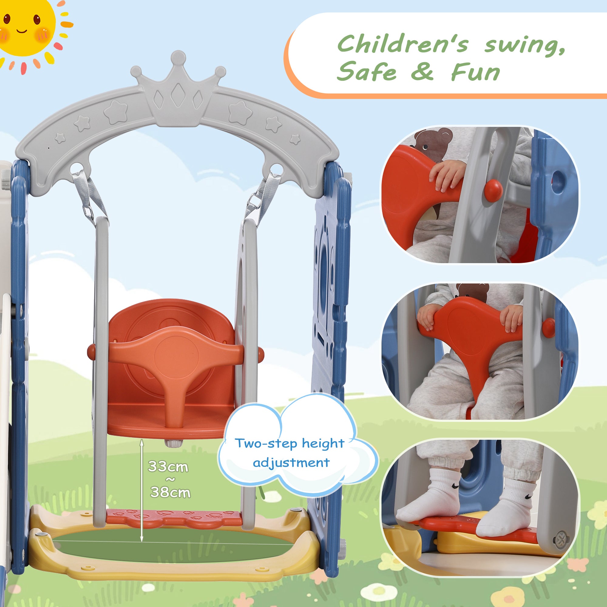 Toboggan et jouets d'escalade pour enfants 5 en 1, rangement , balançoire, cadre de basket-ball en PEHD (les balles océaniques ne sont pas incluses) - 4