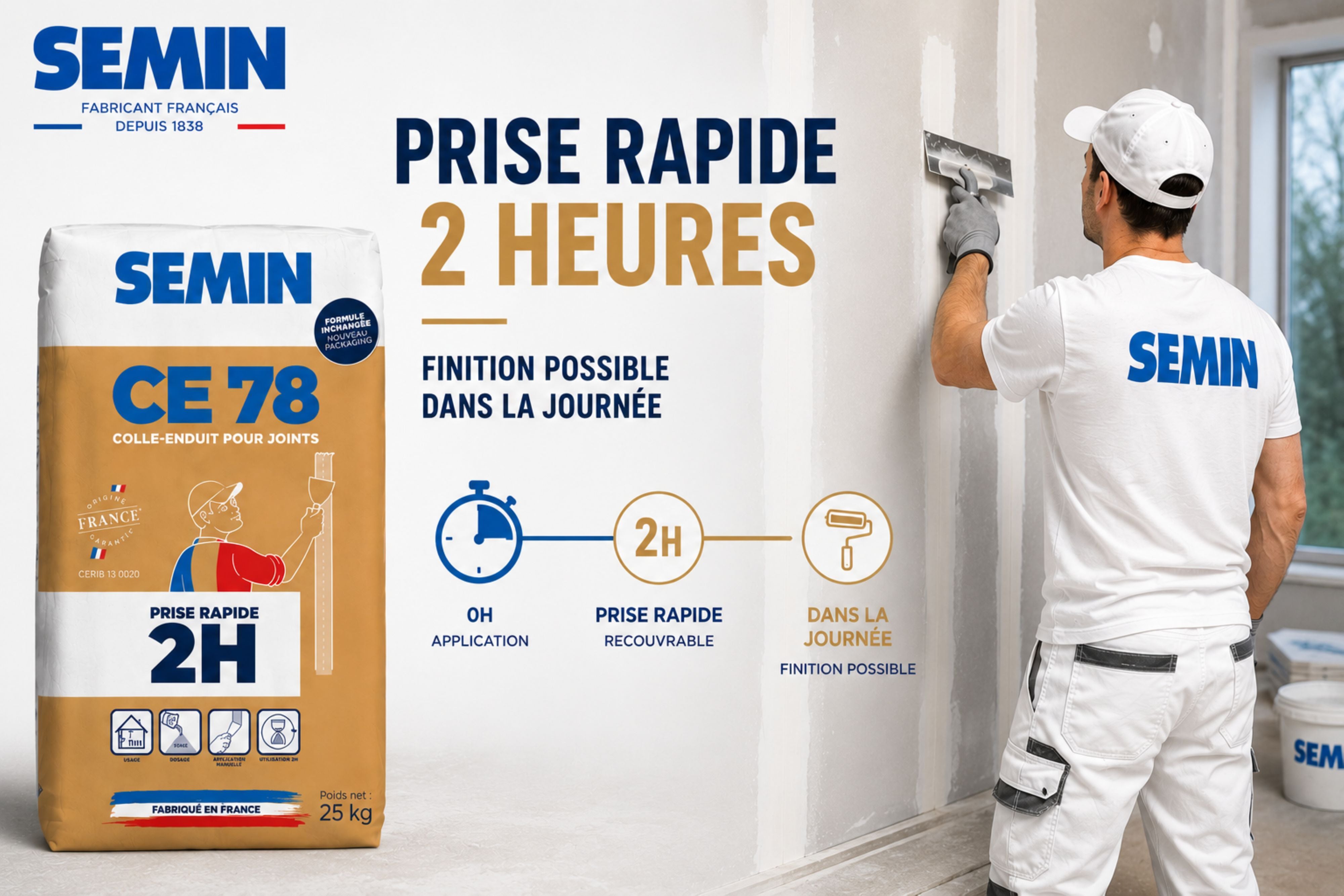 Enduit pour Joints de Plaques de Plâtre CE 78 2 Heures Semin, Intérieur, Sac de 25 kg (lot de 2) - 4