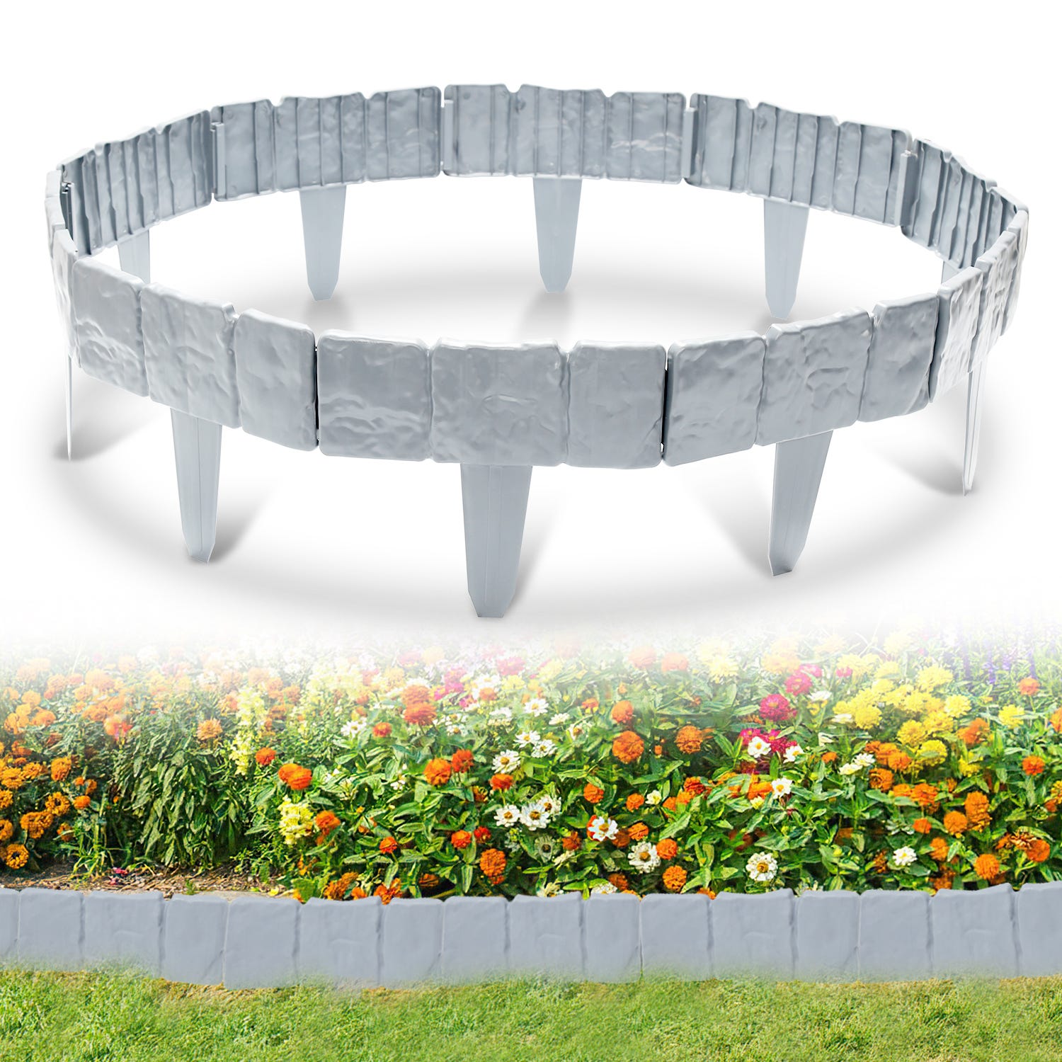 Paquete de 10 bordes de jardín efecto piedra - 2.5 metros lineales Valla, arriate, plantación Gris | Leroy Merlin Paquete de 10 bordes de jardín efecto piedra - 2.5 metros lineales Valla, arriate, plantación Gris | Leroy Merlin