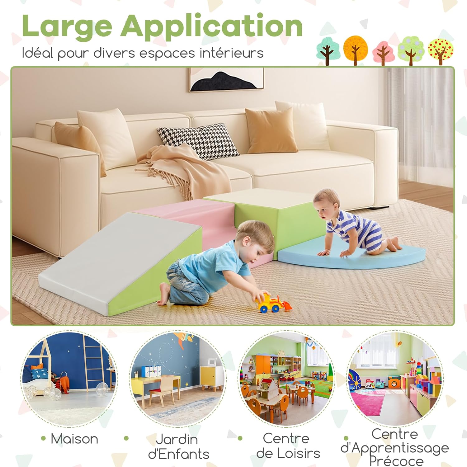 4 Pcs Parcours de Motricité Bébé, Mondule Moticité en Mousse EPE, Revêtement en Simili Cuir, pour Enfants 3 Ans+ ,pour Grimper, Ramper (Rose) - 6