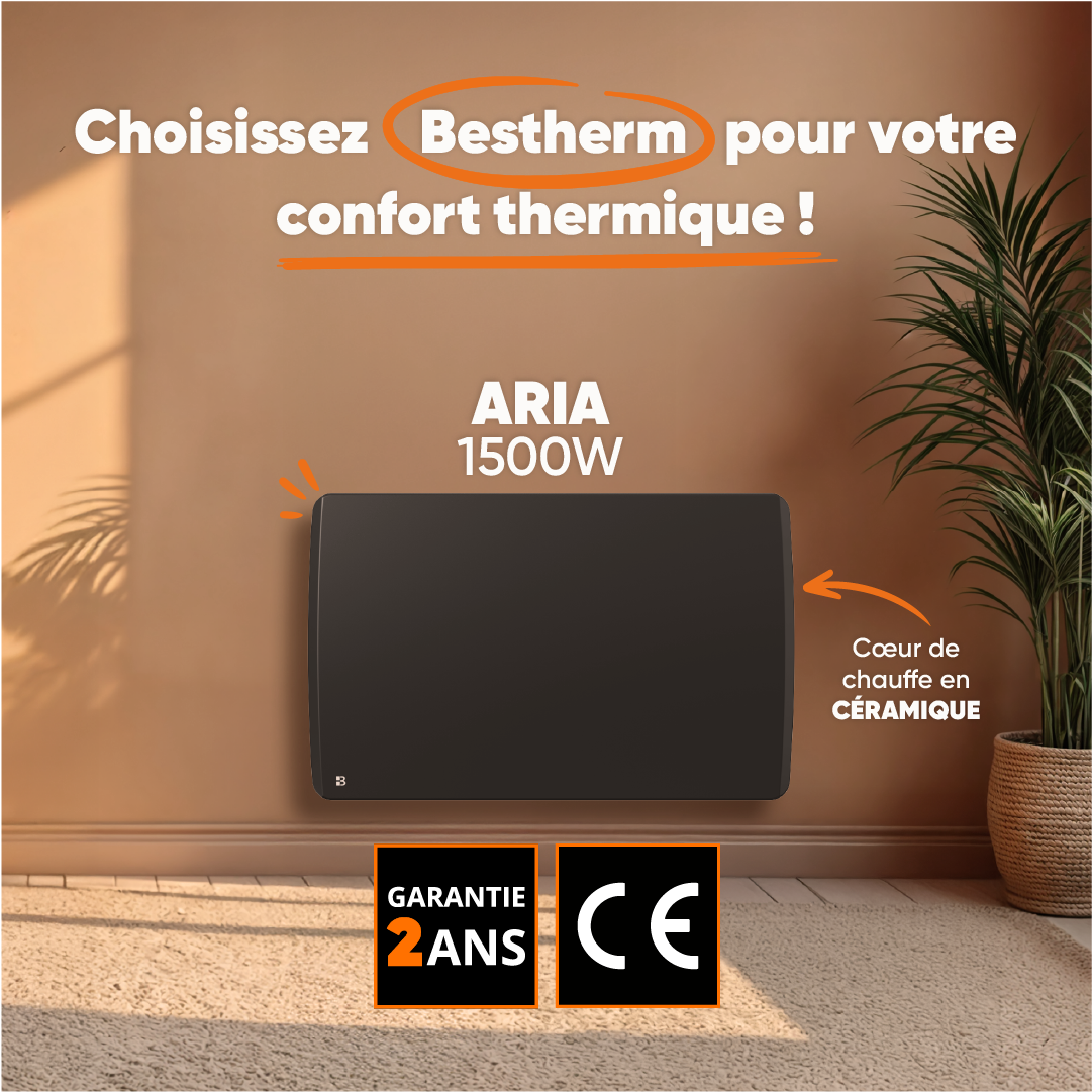 Radiateur électrique fixe à inertie sèche céramique 1500W Bestherm ARIA horizontal noir - 3