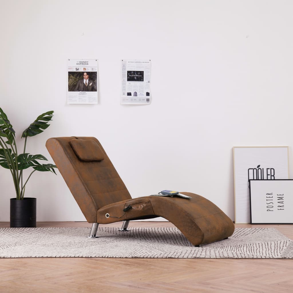 Vidaxl Diván De Masaje Con Almohada De Piel De Ante Artificial Marrón , Leroy Merlin