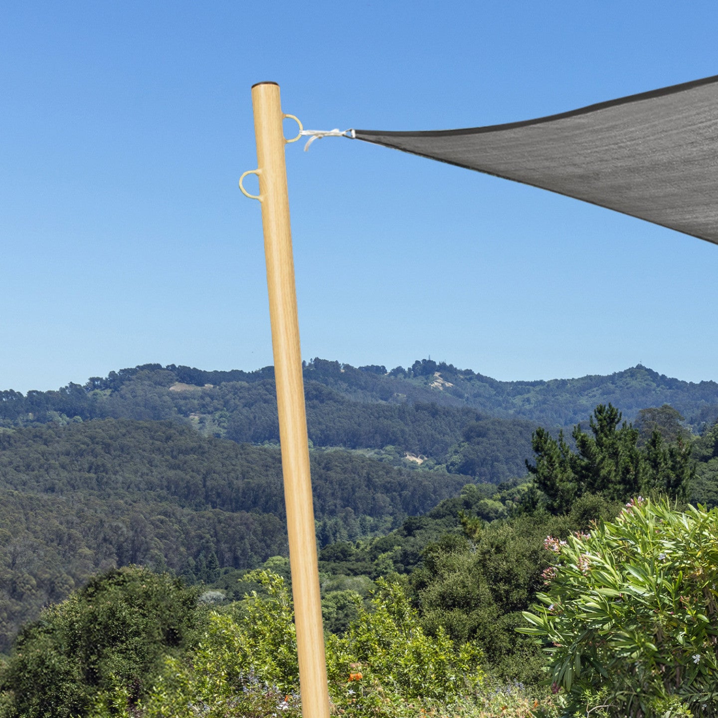 Lot de 2 mâts de fixation effet bois pour voile d'ombrage H.220 cm poteaux et bases acier - 3