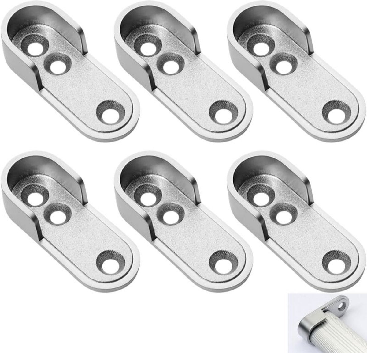 6 bucăți, cârlige de garderobă, cârlige ovale din aliaj de zinc, pentru șine de 15 mm, argintiu, 47 × 15,5 × 10,5 mm