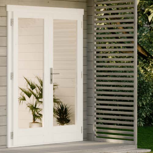 Chalet de jardin Viva B Alpholz, 4.8x6.7m dim. ext. (cas échéant incl. débord de toit) naturel, épaisseur paroi : 70mm, 32,3m² totale - 6