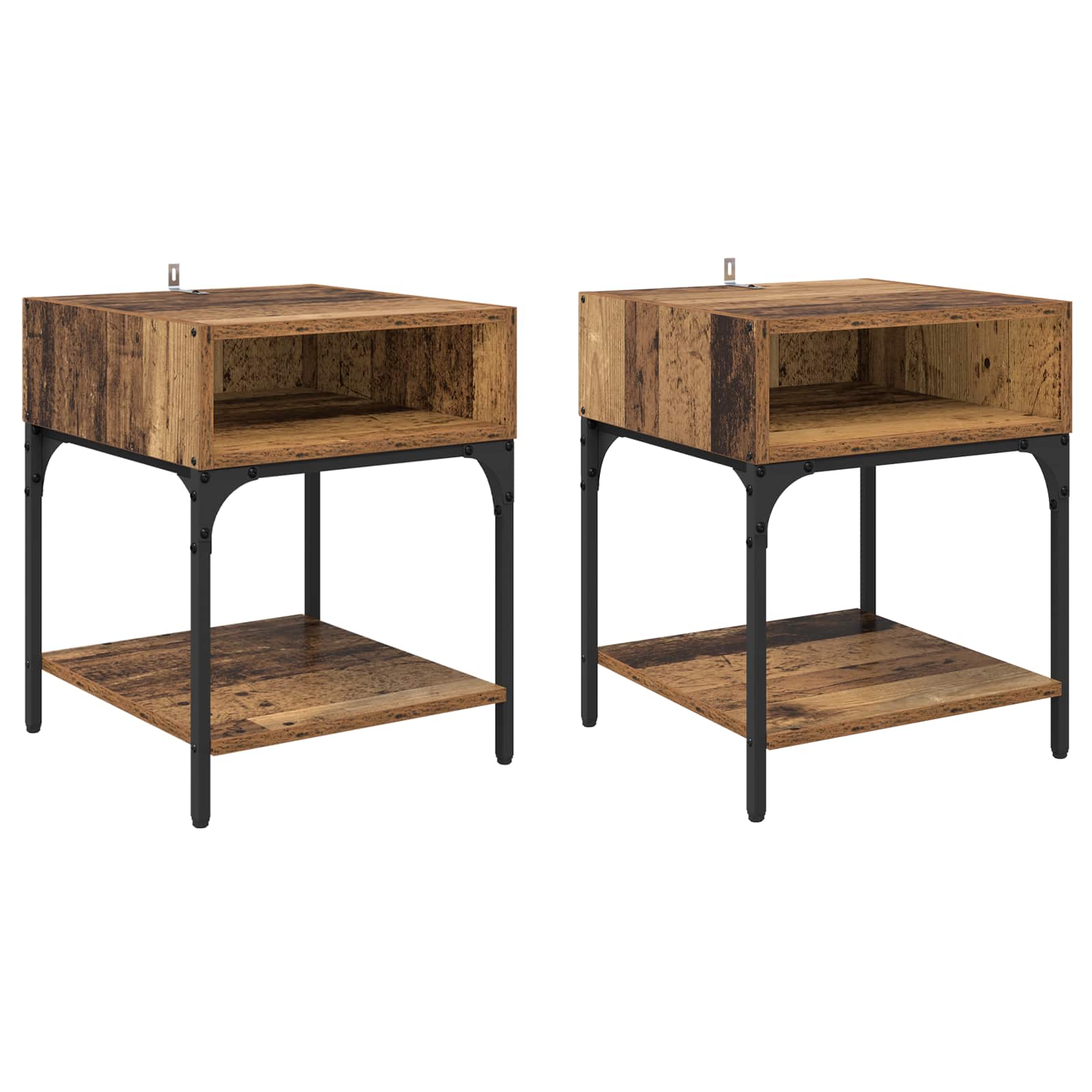 Tables de chevet 2 pièces bois ancien 40 x 40 x 50 cm - 2