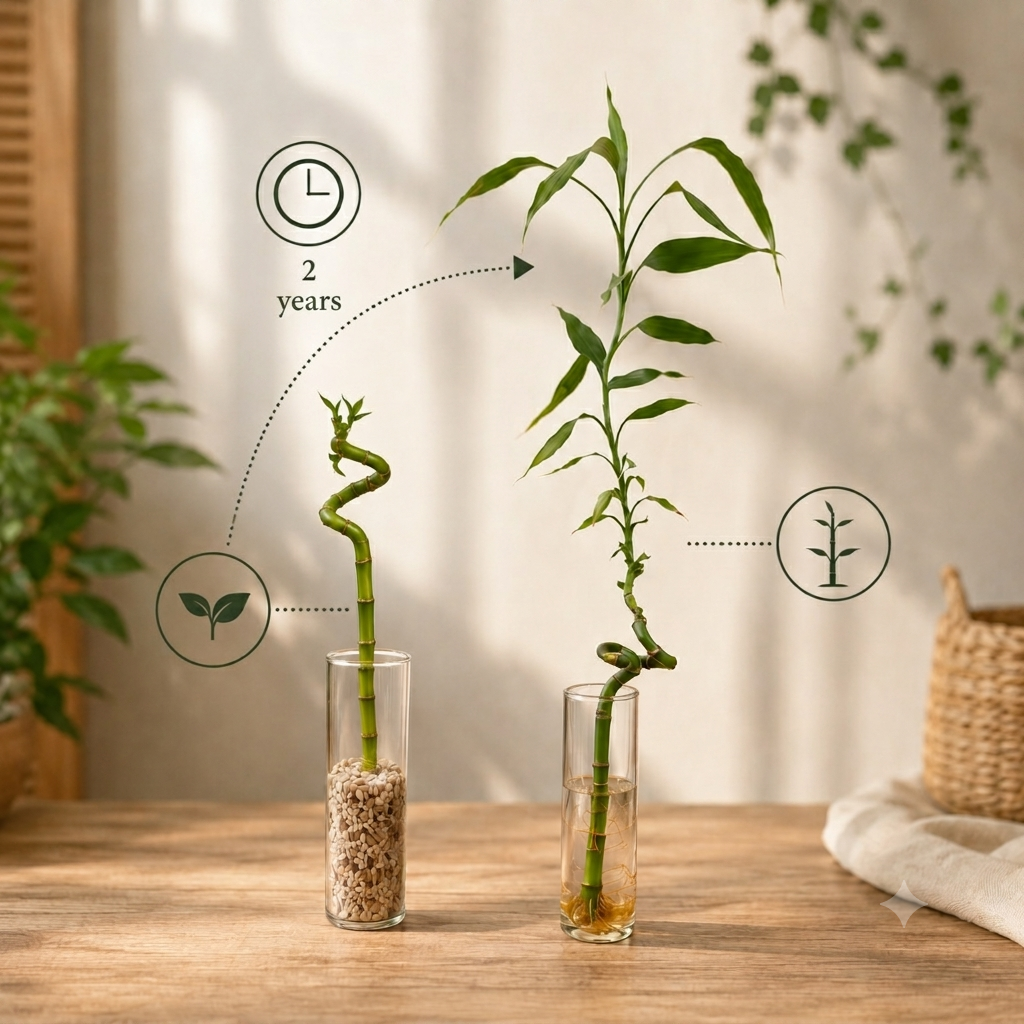 Lucky Bamboo Set da 6 - Dracaena Sanderiana - Pianta da Interno Portafortuna Feng Shui - 40-45 cm - Facile Cura, Poca Luce - 6