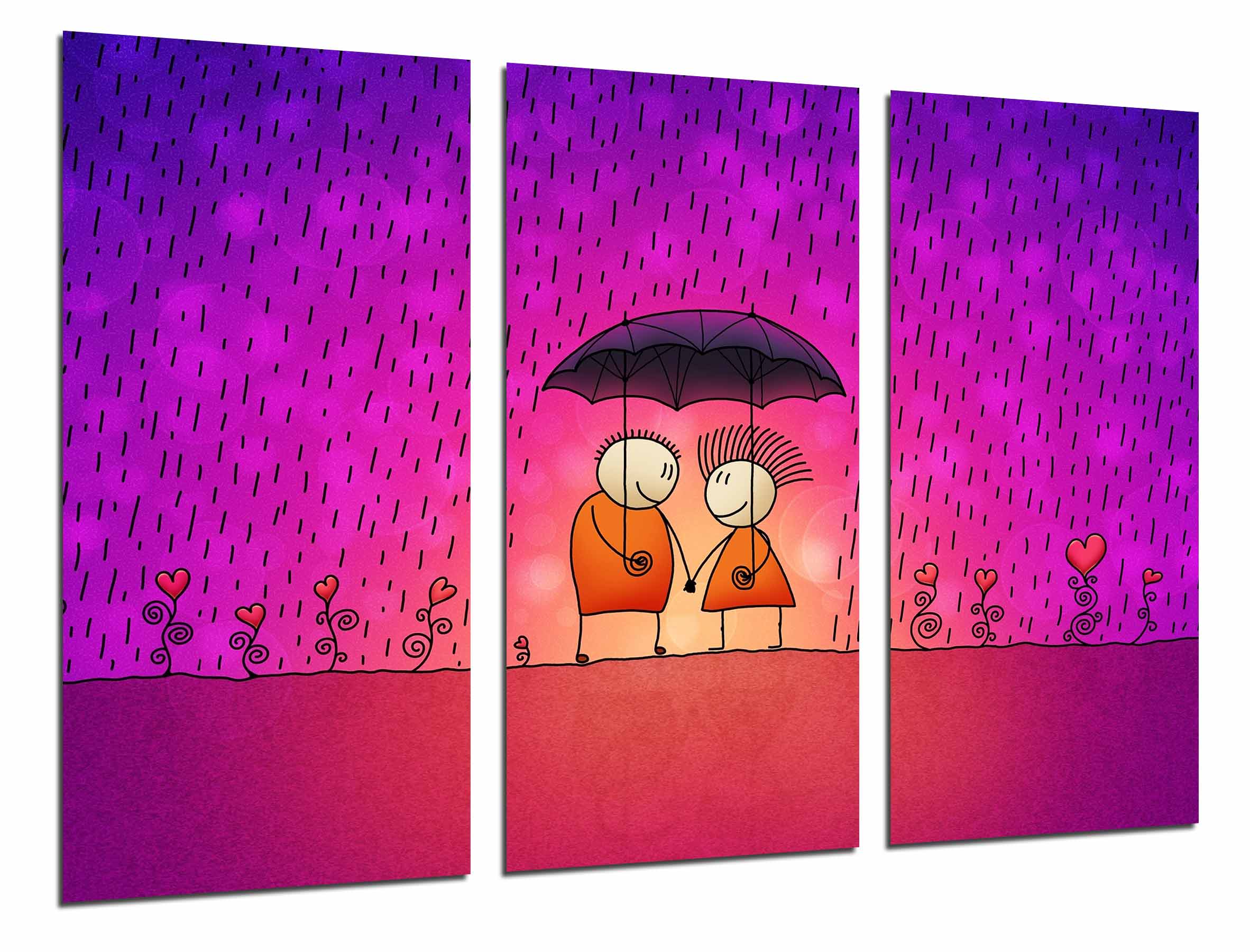 Pareja bajo la lluvia, fondo romantico fucsia, rosa , impresión fotográfica sobre madera, cuadro moderno decorativo