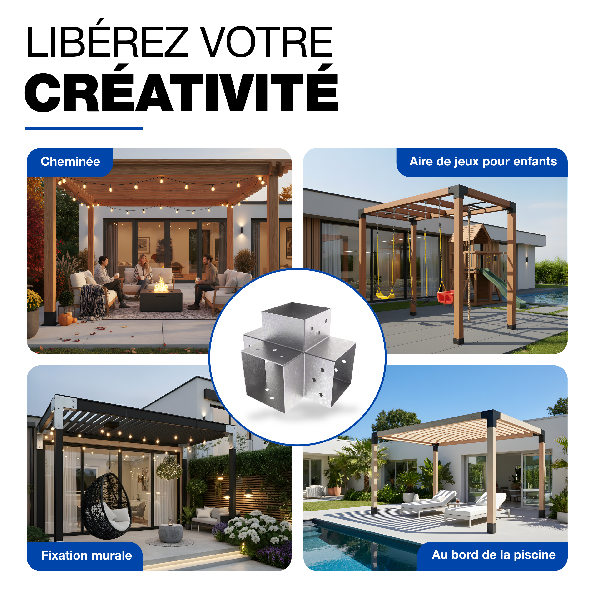 Connecteur de Poteau X 71x71 mm Galvanisé à Chaud Lot de 4 Pergola Connecteur D’Angle 4 Voies Pavilon Support Bricolage Menuiserie GeZu Impex - 8