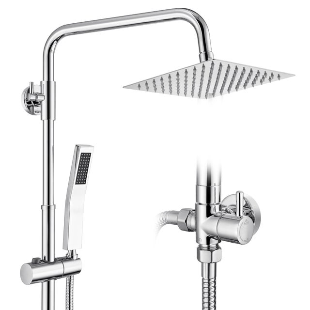 Auralum max Colonne de Douche Sans Mitigeur en Laiton, Colonne Télescopique 68-108cm avec Tête de Douche Carrée 8