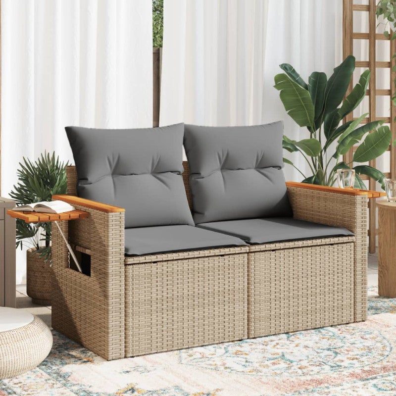 Sofa ogrodowa z poduszkami, 2-osobowa, beż, polirattan vidaXL