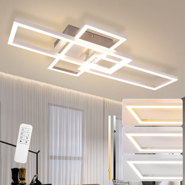 ZMH Ściemnialna srebrna geometryczna lampa sufitowa LED do sypialni 64 cm 36 W do salonu