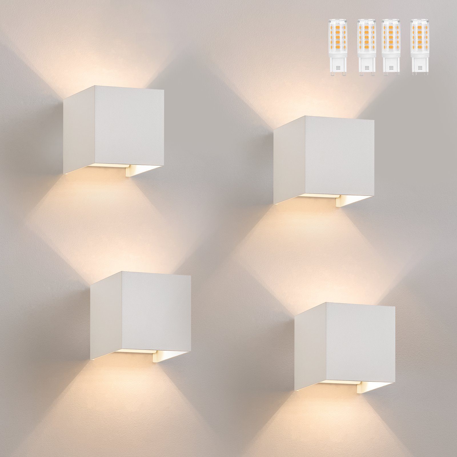 NETTLIFE Zestaw 4 kinkietów LED Ext, ciepła biel IP65, do domu, sypialni, korytarza, klatki schodowej