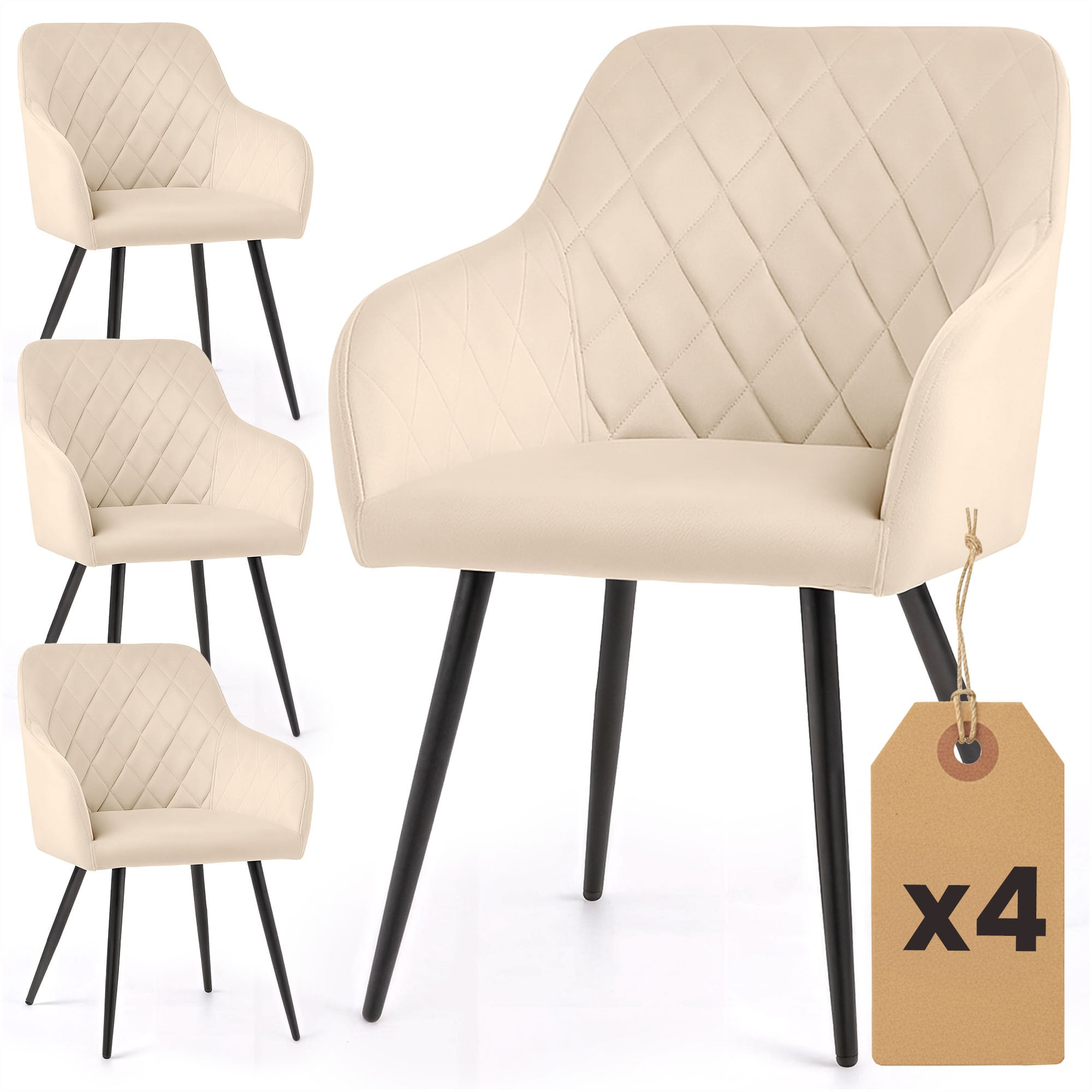 4x Welurowe krzesło tapicerowane pikowane w romby Beżowe VELTO Czarne nogi