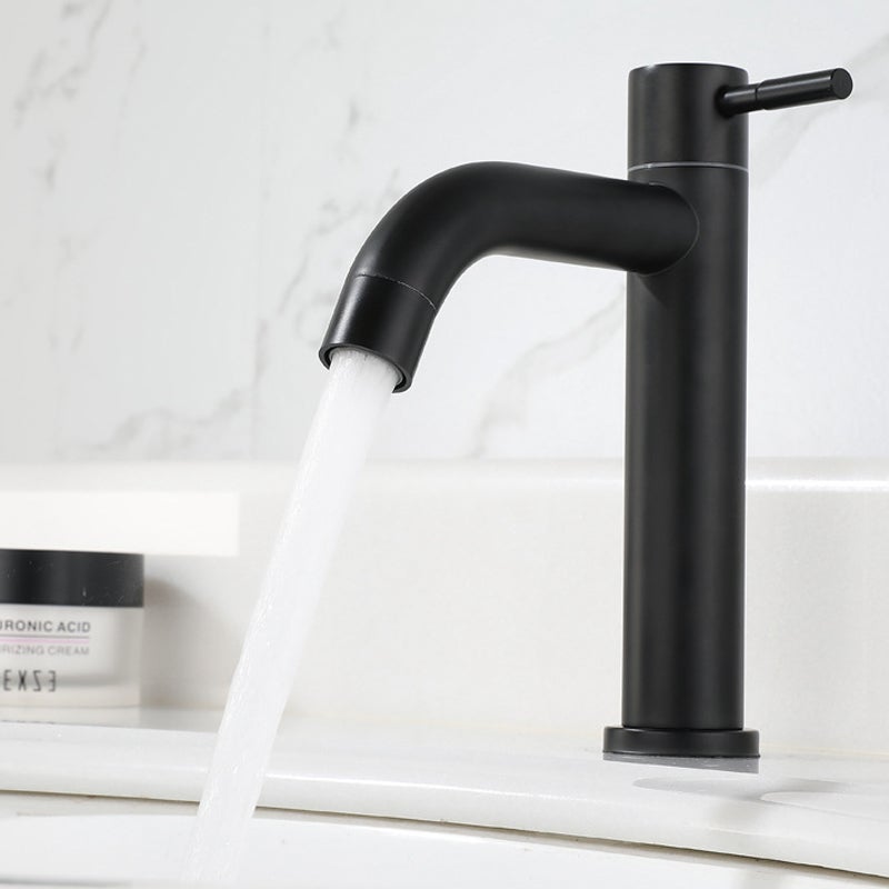 Jednouchwytowa bateria umywalkowa ze stali nierdzewnej SUS304 z aeratorem, tylko zimna woda, ceramiczny wkład, zakrzywiona wylewka