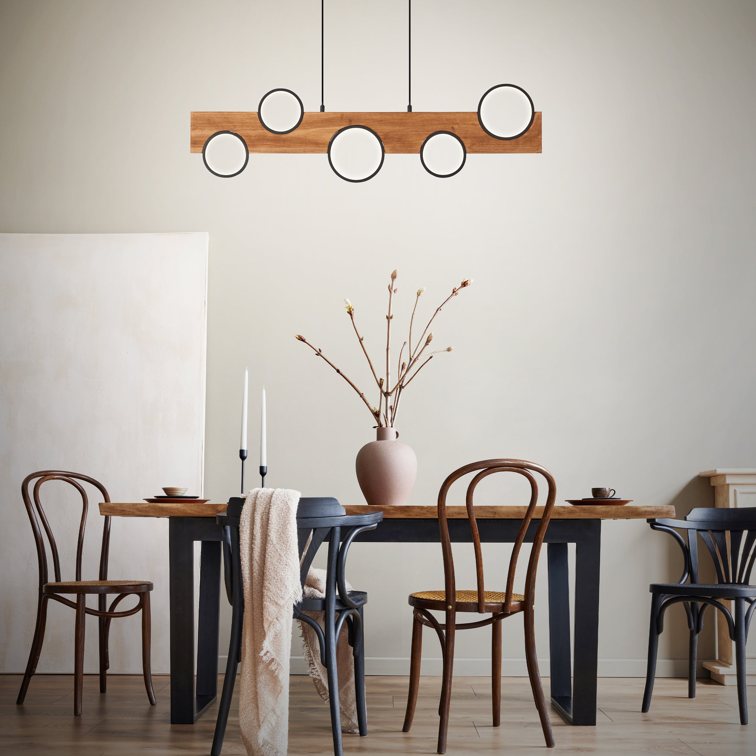 Brilliant lampa wisząca LED Cheesy 100cm matowy czarny/drewno metal/brązowe szkło 34W zintegrowane LED - 7