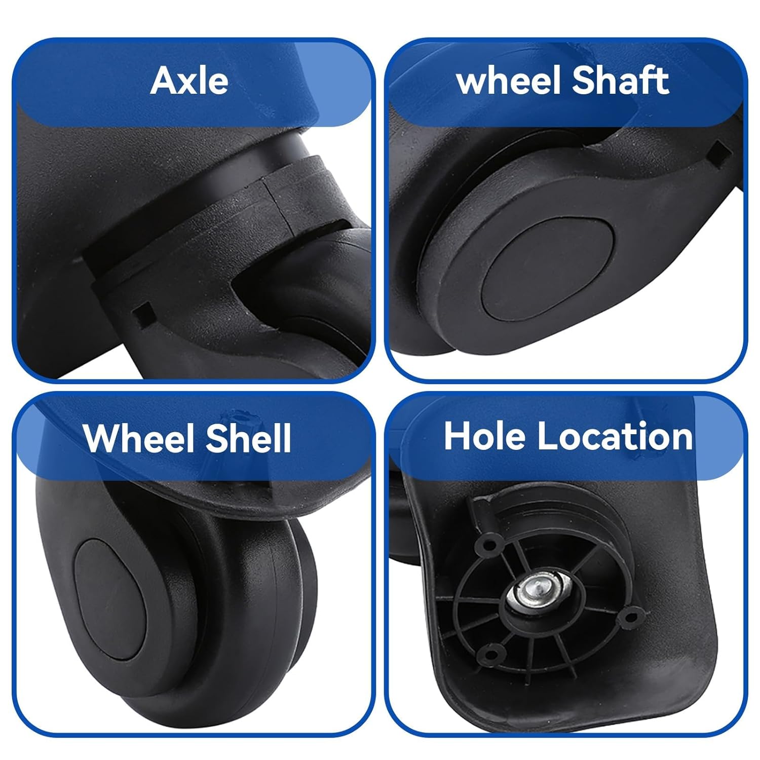 4pcs Roues de Valise, Mute Pivotant Valise Bagages Roues de Remplacement Universel Valise Trolley Accessoire Pièces pour Valise de Voyage - 5