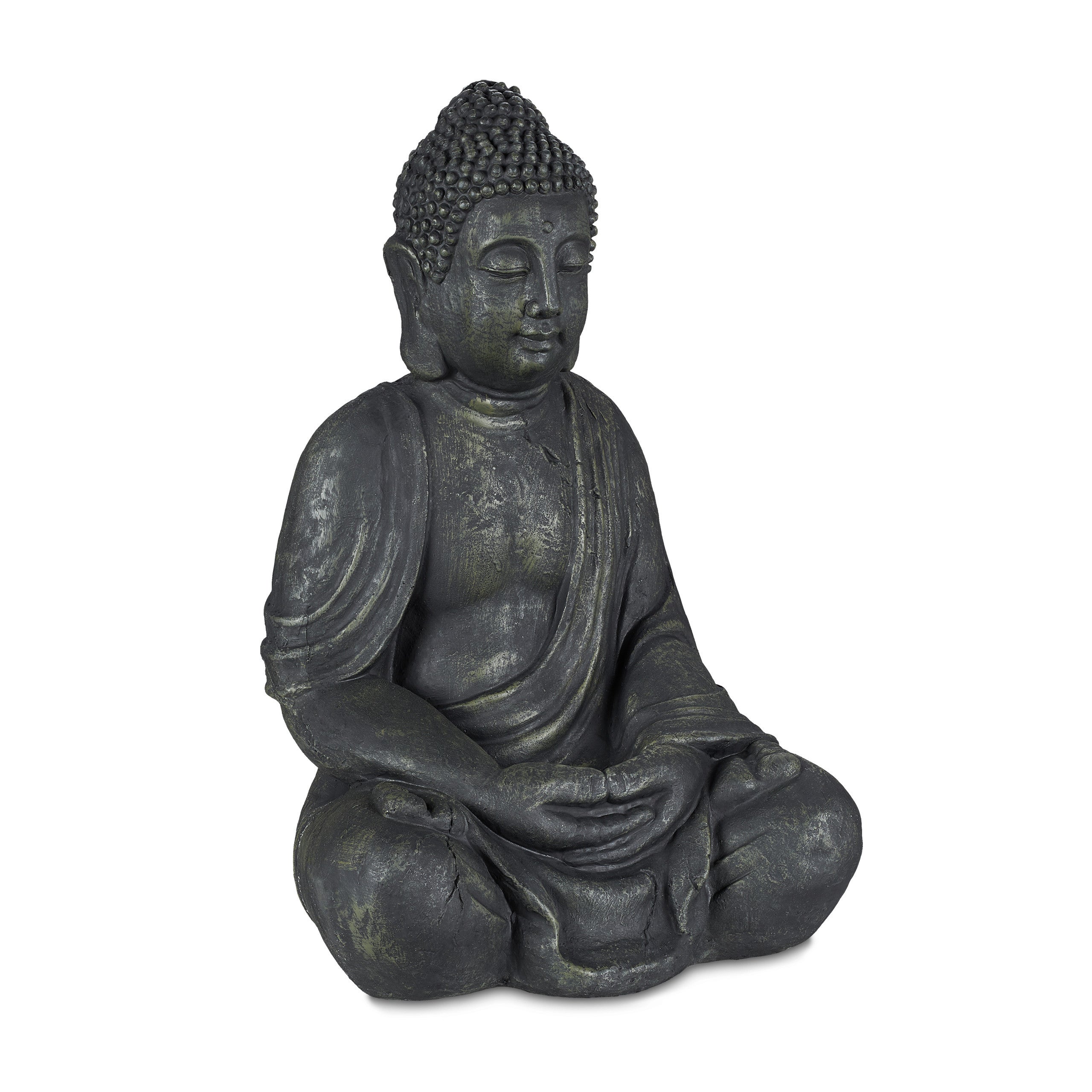 Statue de Bouddha assise 70cm, figurine de jardin XL, vintage, résistant aux intempéries & au gel, anthracite, Relaxdays - 9