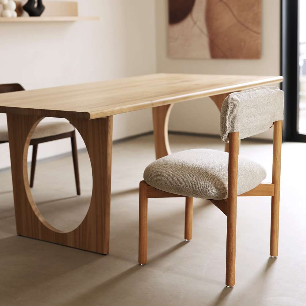 Chaise en bois design Frank avec assise rembourrée, confortable et robuste, style moderne minimaliste, Beige - 6