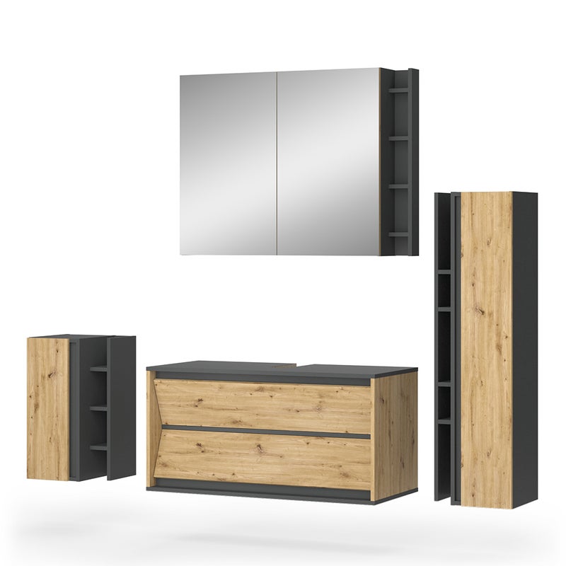 Vicco Zestaw mebli łazienkowych Edelin, Antracyt/Artisan, 4 części