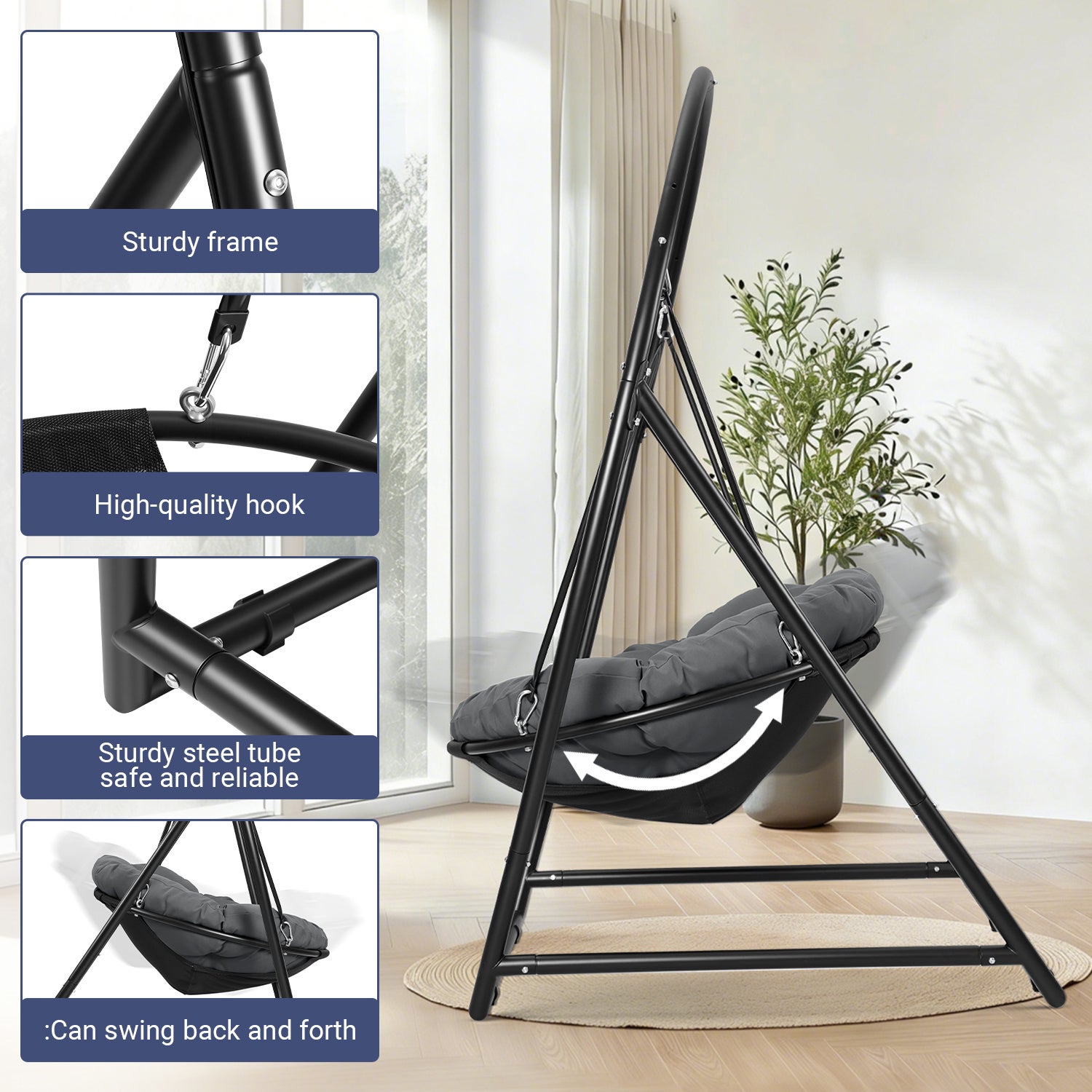 Poltrona suspensa Balancelle ajustável – Estrutura em aço, estofamento em esponja, capacidade para 150 kg – Mobiliário de jardim e sala de estar - 6
