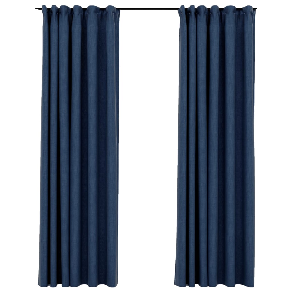 2 piezas cortinas opacas | cortinas oscurantes con ganchos look de lino azul 140x245 cm cfw31274