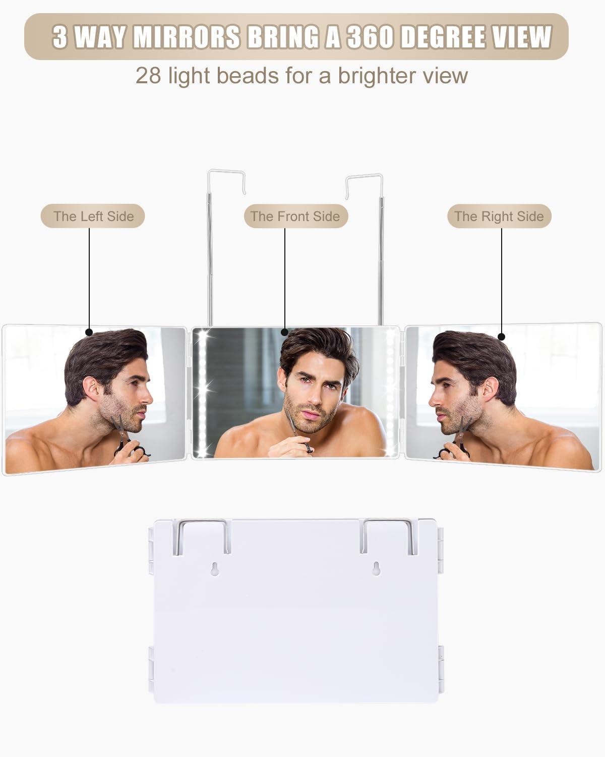 Miroir 3 Faces Pliable 360° – Réglable En Hauteur, Pour Coiffure, Rasage, Maquillage, Sans LED - 9