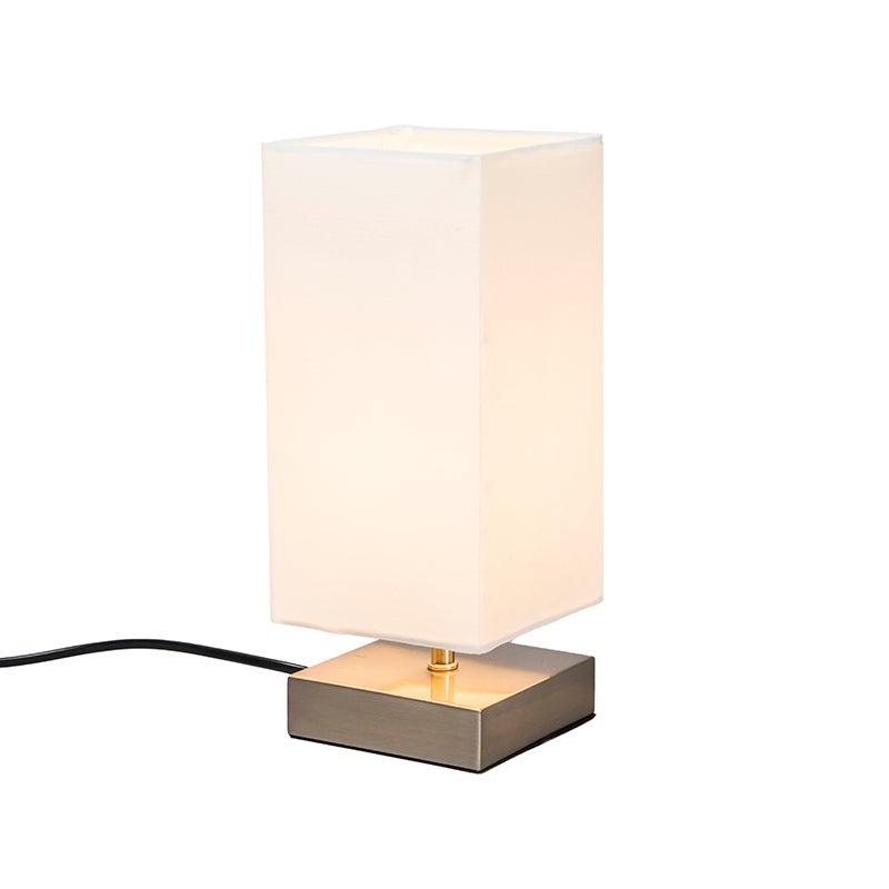 Qazqa nowoczesny lampa stołowa z kloszem - Milo - biały, kwadratowy, max. 25w, e14, 25cm, IP20 oświetlenie wewnętrzne
