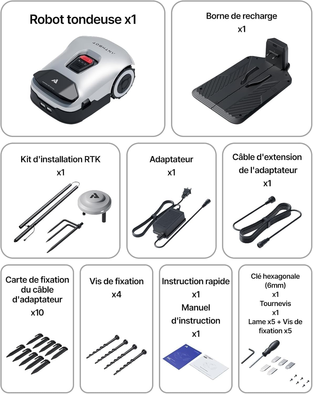 Tondeuse Robot sans Fil Périphérique,pour Pelouses Jusqu’à 1500m², RTK Full Band+Vision IA 4 Yeux,Cartographie Automatique,20 Zones,ANTHBOT Genie 800 - 9