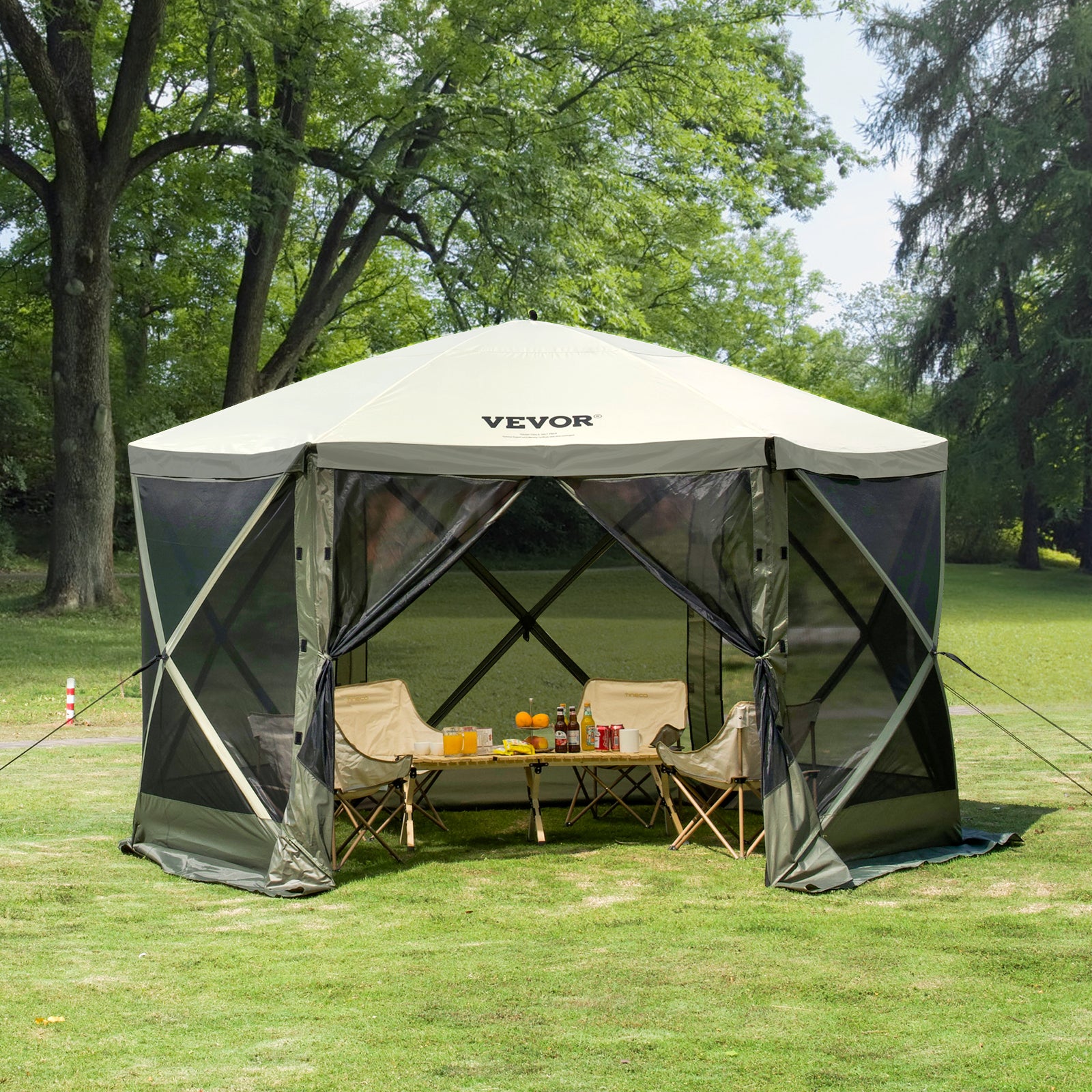 Tente pop-up,VEVOR abri moustiquaire à 6 côtés avec panneaux anti-vent amovibles et fenêtres en maille,moustiquaire instantanée de 3,7 x 3,7 m - 8