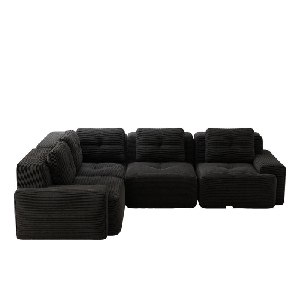 Canapé d’angle modulable et configurable, canapé 4 places sans cadre, confortable en velours côtelé, salon et chambre - 4
