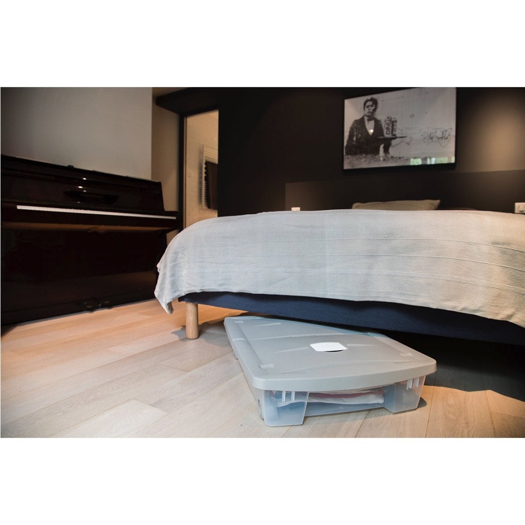 EDA PLASTIQUE Coffre de rangement dessous de lit 50 L avec roulettes - Gris et bleu - 77,5 x 59 x 16,5 cm - 6