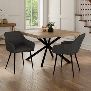 Chaises Salle à Manger avec Accoudoirs Lot de 2 Chaises Fauteuil Rembourrée en Polyester Beige Pieds en Métal Noir pour Salle Cuisine
