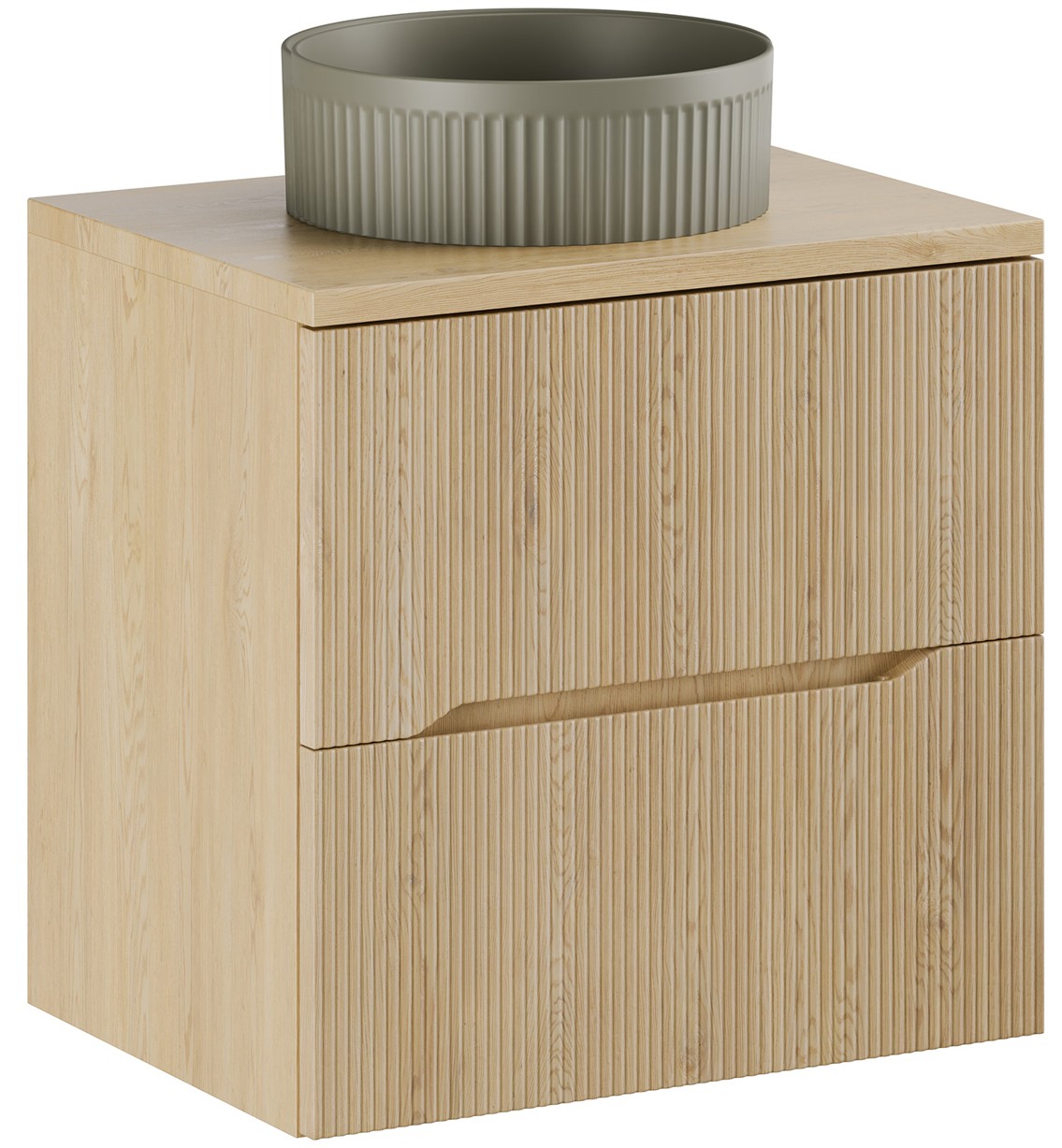 Szafka łazienkowa Nordic Cremona 60 cm dąb ryflowana MDF z blatem i umywalką