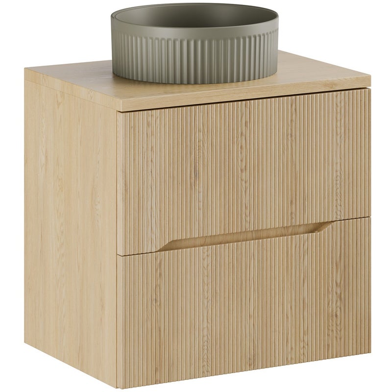 Szafka łazienkowa Nordic Cremona 60 cm dąb ryflowana MDF z blatem i umywalką