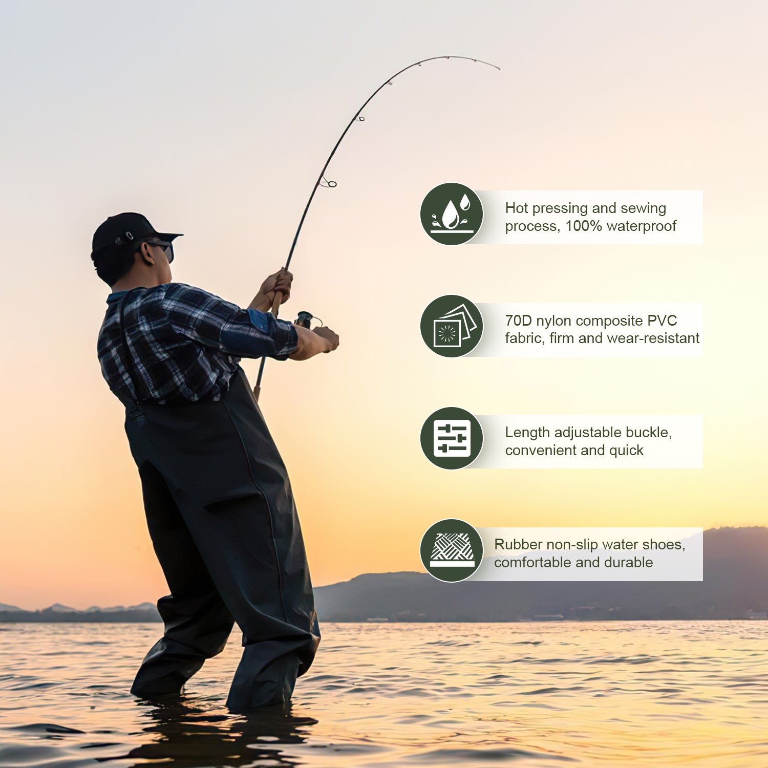 Waders avec crochet Pantalon de pêche Denier Nylon Pantalon de piscine avec caoutchouc Bottes de wading Nylon Taille 42 - 3