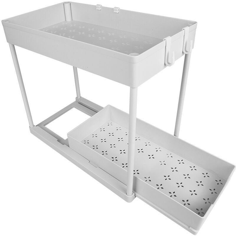 Organisateur d'étagère sous l'évier, support de rangement de cuisine à 2 niveaux, organisateur de comptoir de salle de bain pour cuisine (blanc) - 3