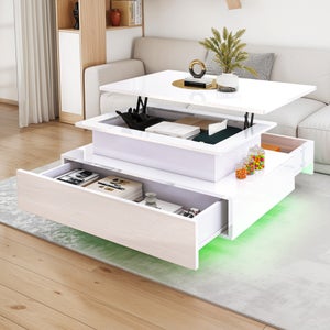 Tavolino Da Caffè Con Luci LED E Vani Portaoggetti – Moderno In Noce, Con 2 Cassetti | HOMMPA - 2